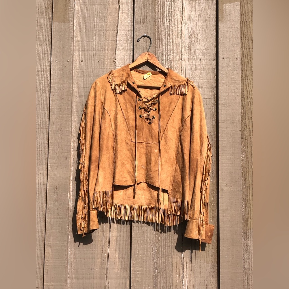 Desert Suedes by Taylors of California suede lace-up fringe shirt